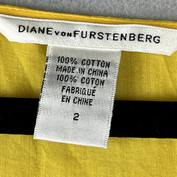 Diane Von Furstenberg Ruffle Top Women 2 Yellow Sleeveless Romantic Feminine DVF - Picture 4 of 13